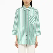 [GANNI] Green striped oversize shirt in organic cotton 36 FR Green