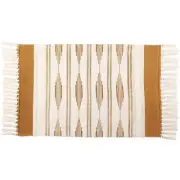 Yellow Bohemian Bathroom Rug with Tassels, Low Pile Bathroom Rug - Mustard Ye...