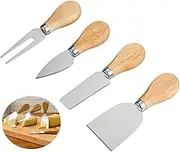 4 Pack Cheese Knives Set Stainless Steel Cheese Knife Cheese Fork Cheese Shovel Cheese Fork Exquisite Cheese Knife Gift Set with Oak Handle for Parties and Picnics