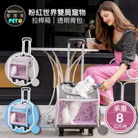 在飛比找PChome24h購物優惠-(預購)【摩達客寵物】粉紅世界背包式雙肩寵物拉桿箱(藍色/1