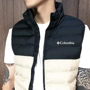 美國百分百【全新真品】Columbia 羽絨背心 立領 男款 哥倫比亞 保暖 背心外套 logo 淺卡其 CR52