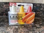 Joie Mini Condiment Containers, 3Pc Set. Refillable Red, White Yellow Bottle New