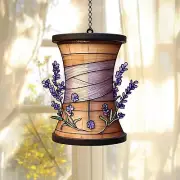 Skein and Lavender Acrylic Suncatcher, Sewing-Themed Window Hanging Decor