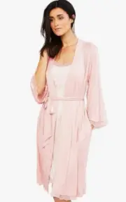 A Pea in the Pod Lace Trim Maternity Nursing Robe Pink Size S 2152