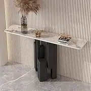 HOLGVE Console Table, Slate Countertop Sofa Table, Narrow Entryway Table, Behind Couch Table, Metal Frame Accent Table, Hallway Table for Living Room, Foyer(Black-A,39.3inch/100cm)