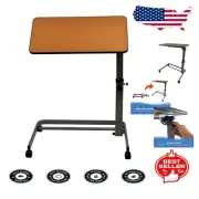 Elegant Walnut Overbed Table - Adjustable Height & Easy Mobility for Seniors