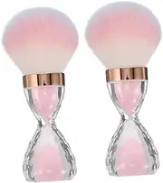 OFFIGAM 2Pcs Soft Hair Color Applicator Brushes for Nail Polish Removal Cosmetics Blending Head Gentle Cleaning Tools Portable Pink Nail Art Dust Brushes