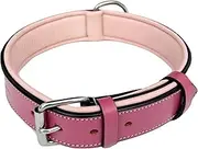 Soft Touch Collars Raspberry Pink Leather Padded Dog Collar, for Large Female Dogs, Made with Genuine Real Leather, 24" Long x 1.5" Wide
