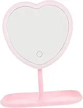 USB Rechargeable LED Makeup Mirror Heart Shape Desk Mirror for Women Aesthetic Decoration for Bedroom Dressing Table High Definition Smooth Surface with LED Light