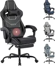 WOTSTA Video Gaming Chair with Footrest, Ergonomic Gamer Chair with Lumbar Support, Height Adjustable Swivel Racing Gaming Massage Chair, Reclining Computer Office Desk Chair for Adults(Black)