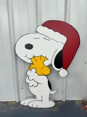 Santa Snoopy Hugging Woodstock - Hand Painted Yard Art - Outdoor or Indoor