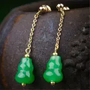 Natural Green jadeite gourd Earrings Dangle Chain Cerumen Hook Fashion Easter