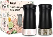 Aelga Black Salt and Pepper Shakers with Adjustable Pour Holes, 2PCS Refillable Glass Shakers by Aelga, Perfect for Black Pepper, Kosher and Sea Salts