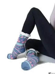 Women's Faux Sherpa Reindeer Argyle Slipper Socks, Multicolors One-Size 9-11