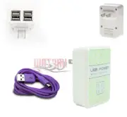 10X 4 USB PORTS WALL ADAPTER+10FT CABLE DATA CHARGER PURPLE GALAXY S4 S3 NOTE 2