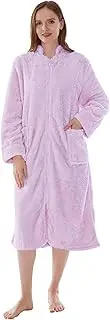 [PAVILIA] Womens Housecoat Zip Robe, Sherpa Zip Up Front Robe Bathrobe, Plush Warm Zipper House Coat Lounger, Pockets Fluffy