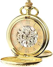 [TREEWETO] Men's Mechanical Roman Numerals Dial Skeleton Pocket Watches with Gift Box and Chains for Mens Women