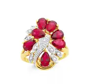 9ct Gold, Created Ruby & Diamond Cluster Ring in Red