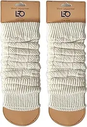 [Leo Design] 2X Natural Lambs Wool Women Leg Warmers- Lambs wool and Polyamide Blend- Cable knitted LegWarmer, Ankle Warmers - One Size
