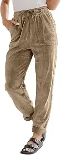 Women's Vintage Corduroy Pants 2025 Trendy Elastic High Waist Straight Leg Work Slacks Loose Comfy Pants with Pockets