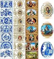 QG group Decorative Easter Egg Wraps Russian Icons Religious Orthodox Dying Kit Dye - Set Ukrainian Kit Sleeve Heat Shrink Wrap Pysanka Pysanky Supplies 21 Pcs in Pack
