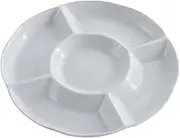 Leona Co Plastic Snack Serving Tray, 28x3cm Unbreakable Chip and Dip Divided Serving Plates, Round 5 Compartments Multifunctional Food Platter for Snack, Nuts, Candy, Dried Fruit, Veggies
