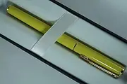 Made in the USA Sheaffer Agio Angle Canary Barrel and 22KT Gold Appointments with 23KT Gold medium nib Rollerball Pen