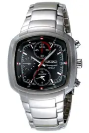 SEIKO Alarm Chronograph SNA641 SNA641P1 Men Steel Black Dial 100m Quartz Watch