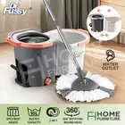 Spinning Mop Twin Bucket Set Floor Clean Wet Dry 4 Microfibre Mop Head w/ Wheels