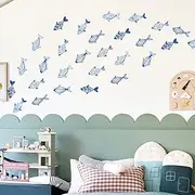 astrkiz Under The Sea Wall Decals Peel and Stick, Vinyl Ocean Fish Wall Stickers for Kids Bedroom Playroom Decals, Wall Art Sticker Decor for Nursery Classroom Bathroom, Blue Fish