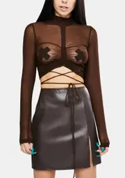 [Motel] Mesh Chocolate Sauja Crop Top