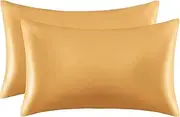 P Pothuiny 2-Piece Satin Pillowcases King Size Luxury Gold Silky Satin Pillow Cases for Hair and Skin, Wrinkle Fade Resistant, Pillow Cover with Envelope Closure