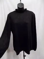 NWT TALBOTS Black Sparkle Top Gathered Neck & Romantic Sleeve Sz M (303)