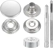 uxcell 24Set Leather Snaps Fasteners Kit 15mm Dia Brass Press-Stud Cap Button 3.35" Length Metal Snap Buttons with 4 Install Tools for Coat Bag Leather Marine Boat Canvas, Silver