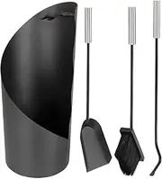 Fireplace Tools Set, Fire Pit Tools, Fireplace Utensils Set, 4-Piece Portable Iron Fire Pit Accessories with Storage Bucket, Modern Fireplace Utensils for Outdoor and Indoor Use