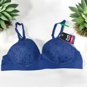 Maidenform Pure Comfort Soft Support WireFree Bra Size Large Blue DM2314