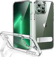 JETech Kickstand Case for iPhone 13 Pro 6.1-Inch, Support Wireless Charging, Slim Shockproof Bumper Phone Cover, 3-Way Metal Stand (Clear)