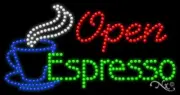 NEW “ESPRESSO OPEN" w/LOGO 32x17 SOLID/ANIMATED LED SIGN W/CUSTOM OPTIONS 21698