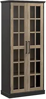 Bush Furniture Westbrook Curio Cabinet with Glass Doors | Display Case for Living Room or Home Office, Vintage Black/Restored Tan Hickory