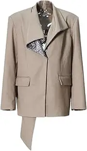 [Zadaos] Women’S Blazer with Sequin Collar and Asymmetrical Long Sleeve Suit Jacket Office Outerwear