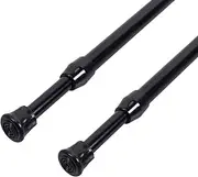 Ginbel Direct 2 Pack Tension Curtain Rod 28-48 Inch, Small Short Adjustable Extendable Spring Loaded Rods for Windows Cabinet Blinds Closet Bedroom Kitchen Bathroom Door No Drilling, Black
