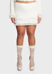 [Sugar Thrillz] Plus Mistletoe Moves Mini Skirt- Off White