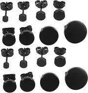 [Beavorty] 8 Pairs Black Stud Earrings: Titanium Steel Round Stud Earrings for Men - Fashionable Cartilage Flat Piercing Ear Jewelry for Parties Cosplay Daily Wearing