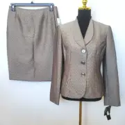 New Le Suit Women's Metallic Gray Three-Button 100% PE Skirt Suit Set Sz 8 $200