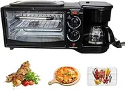 3 in 1 Breakfast Station, Multifunction Breakfast Machine, with Coffee Maker Temperature Control Timing Electric Oven and Frying Pan, Black