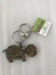 Handmade Bead & Wire Hippo Key chain/Art from South Africa, Beadworx