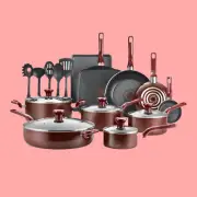 T-fal Easy Care Nonstick Cookware, 20 Piece Set, Red