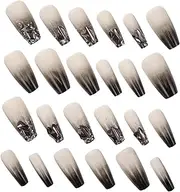 LIFKOME Nail Tips Set of Temporary Medium Length Nails Dark Glitter Rhinestones