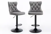 AADEN 2x Velvet Height Adjustable Swivel Bar Stools-grey
