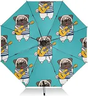 [RPLIFE] Umbrella, Auto Open Close Folding Umbrellas for Rain Windproof, Compact Size for Backpacks/Handbags - for Travel, Pug Playing Guitar